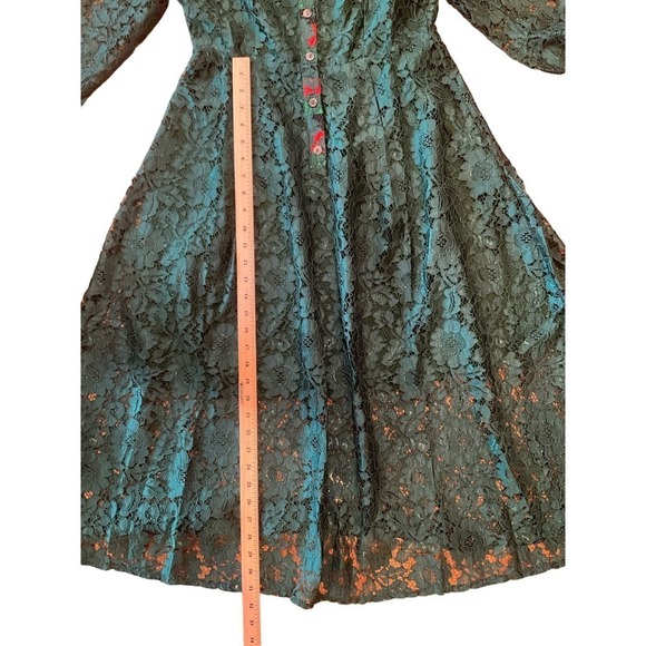 Hone Year Mini Shirt Dress Women's XL Green Floral Lace Lined Cotton Blend - Picture 5 of 9